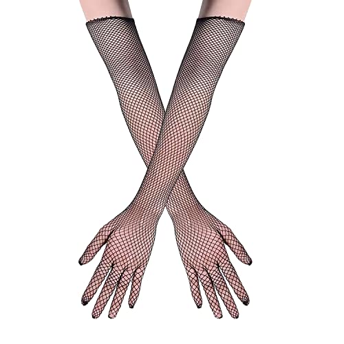 Liitata 1 Paar Lange Netzhandschuhe Netz Mesh Handschuhe Opera Party Handschuhe Ellbogen Länge Handschuhe für Hochzeit Halloween Maskerade Karneval Thema Party - Schwarz von Liitata