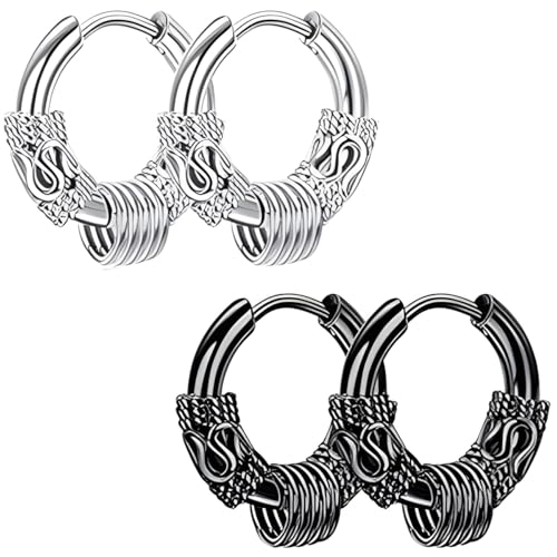 Liitata 2 Paar Gothic Creolen Ohrringe Edelstahl Perforierter Knorpel Ohrringe Hip Hop Punk Rock Earrings für Männer Frauen - Silber und Schwarz Stil 2 von Liitata