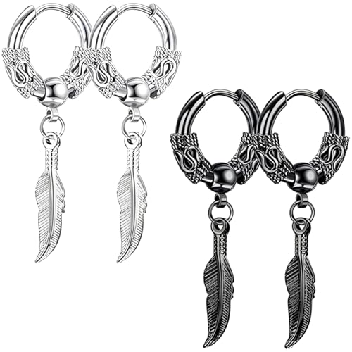 Liitata 2 Paar Gothic Feder Ohrringe Edelstahl Feder Ohrringe Hip Hop Punk Rock Earrings für Männer Frauen - Silber und Schwarz Liitata 2 Paar Gothic Feder Ohrringe Edelstahl Feder Ohrringe Hip Hop Punk Rock Earrings für Männer Frauen - Silber und Schwarz von Liitata