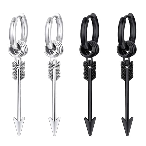 Liitata 2 Paar Gothic Pfeilspitze Ohrringe Edelstahl Arrow Ohrringe Hip Hop Punk Rock Earrings für Mädchen Frauen- Silber und Schwarz von Liitata