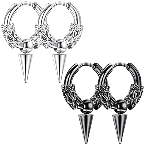 Liitata 2 Paar Gothic Spike Ohrringe Edelstahl Nieten Ohrringe Hip Hop Punk Rock Earrings für Männer Frauen - Silber und Schwarz von Liitata