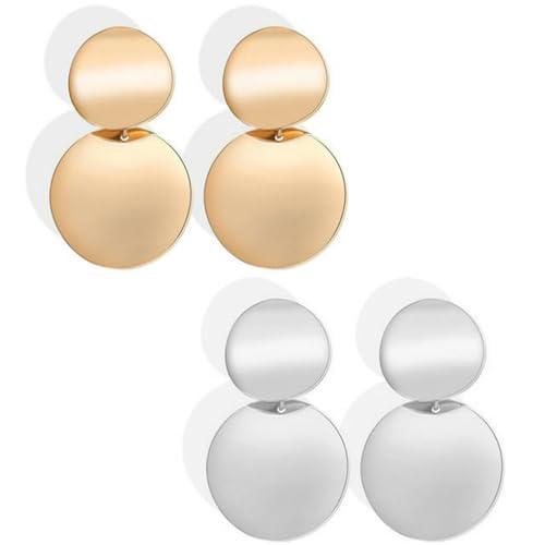Liitata Metallic Geometrische Ohrringe - Boho Runde Große Doppelkreis Ohrstecker Vintage Scheiben für Mädchen Frauen - Gold Silber von Liitata