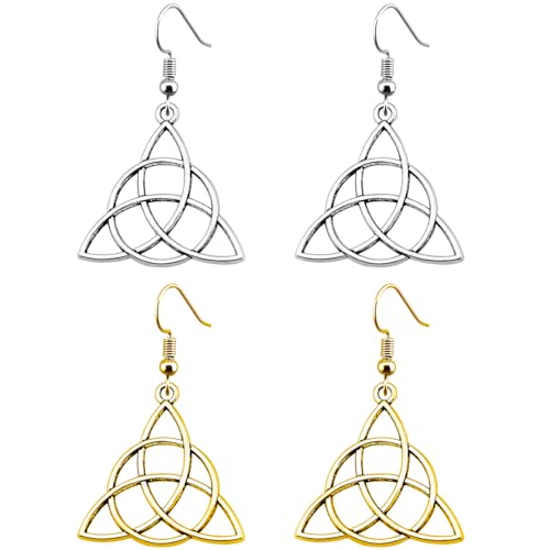 Liitata 2 Paar Vintage Keltisches Knoten Ohrringe Dreifaltigkeit Ohrringe Hip Hop Punk Rock Earrings für Frauen - Gold und Silber von Liitata