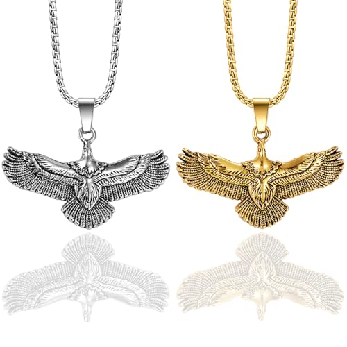 Liitata 2 Stück Adler Anhänger Halskette Adler Anhänger Kette Rock Punk Hip Hop Halsketten für Männer Frauen - Gold Silber Liitata 2 Stück Adler Anhänger Halskette Adler Anhänger Kette Rock Punk Hip Hop Halsketten für Männer Frauen - Gold Silber von Liitata