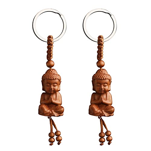 Liitata 2 Stück Buddha Schlüsselanhänger Holz Buddha Figur Schlüsselbund Buddhistischer Schlüsselanhänger für Männer Familie Geburtstags Geschenk Souvenir von Liitata