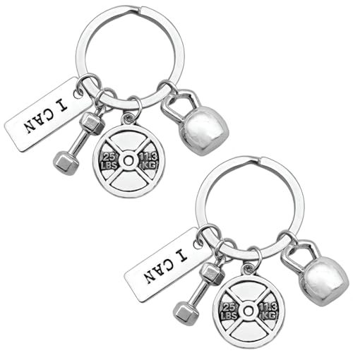 Liitata 2 Stück Fitness Charm Schlüsselanhänger Dumbbell Schlüsselanhänger Mini Kettlebell Hantelscheibe Schlüsselbund für Junge Männer Freund Kollege Familie Coach Geburtstags Stil 3 von Liitata
