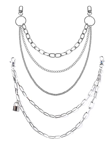 Liitata 2 Stück Jeans Ketten Brieftasche Kette Mode Hip Hop Hosen Kette Multi Schicht Kette mit sperren für Frauen Männer Mädchen Junge von Liitata