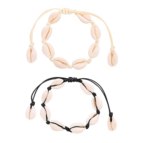 Liitata 2 Stück Muscheln Fußkettchen Muschel Armband Natürliche Kauri Muschel Fußkettchen Boho Fußkettchen Armband Verstellbare Sommer Hawaii Strand Schmuck für Frauen Mädchen Weiß Schwarz Stil 2 von Liitata