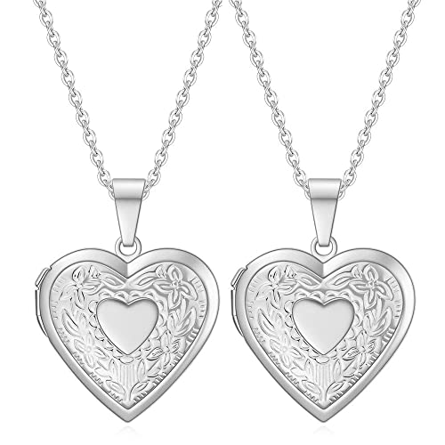 Liitata 2 Stück Öffnen Medaillon Halskette Foto Bilder Herz Halskette Edelstahl Blumen Muster Herzanhänger Amulett für Mutter Freundinnen Mädchen Geburtstags Geschenk Souvenir - Silber von Liitata