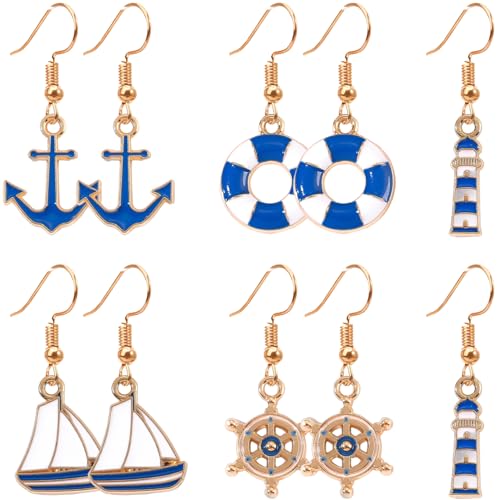 Liitata 5 Paar Nautische Ohrringe Anker Ohrringe Strand Segelboot Ruder Earrings für Frauen - Gold von Liitata