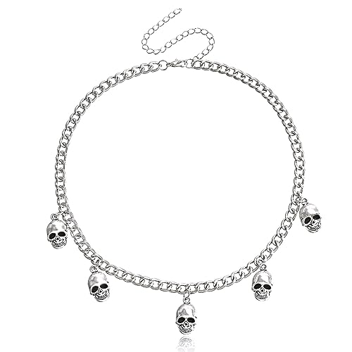 Liitata Goth Totenkopf Anhänger Halskette Schädel Anhänger Kette Quaste Knochen Halskette Skull Baumeln Kette Rock Punk Hip Hop Kette für Männer Mädchen - Silber von Liitata