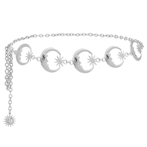 Liitata Mond Taillenkette Mode Sonne Anhänger Metallgürtel Vintage Hohlen Kettengürtel Punk Hip Hop Hüftgurt für Jeans Kleid Pullover Mantel - 1 Stück Silber von Liitata