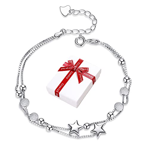 Liitata Sterne Ketten Armbänder 925 Sterling Silber Stern Armband Verstellbar Damen Double Layered Armkettchen für Schwestern Freundin Bester Freund Geburtstag Valentinstag Geschenke Souvenir - Stil 3 von Liitata
