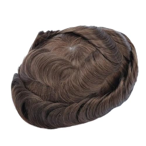 Herrenperücke 0,03 mm Untra dünne Haut Männerhaar-Toupet Männer Prothese Kapillare Remy Menschenhaar Natürliche Herrenperücken Protese Capilar Masculina glattes Haar(Medium Brown) von Lijiaxiuyc-101