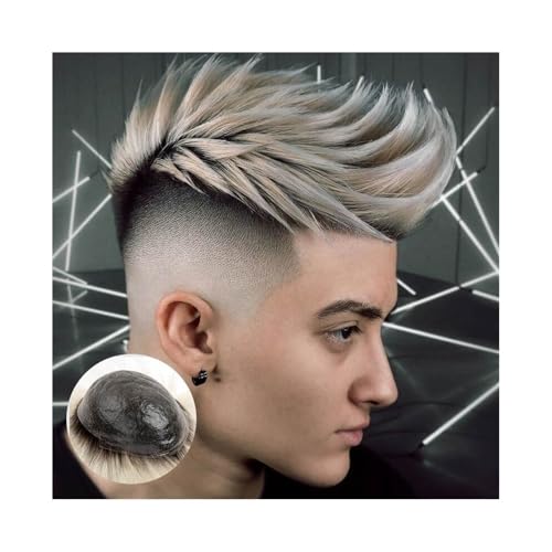 Herrenperücke 0,08 mm dünnes Haut-Toupet-Haar for Männer, Echthaar-Haarteil for Herren, schwarze Wurzeln, Ombre, Platinblond, PU-Basis, glattes Haarersatzsystem glattes Haar(8x10) von Lijiaxiuyc-101