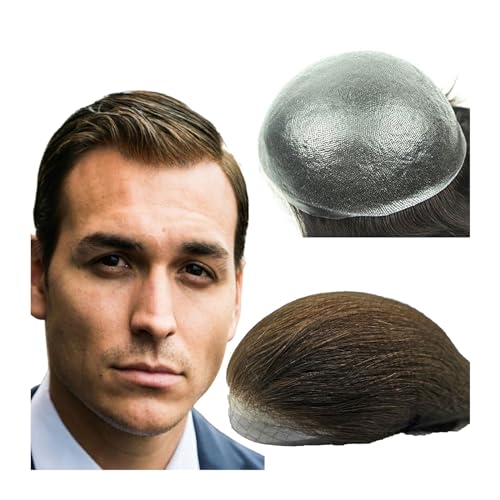 Herrenperücke 10 * 8 toupet for Männer 0,04mm Dünne Haut PU Echthaar Prothese und Haar Einheiten Haar Ersatz System glattes Haar(Light Brown) von Lijiaxiuyc-101