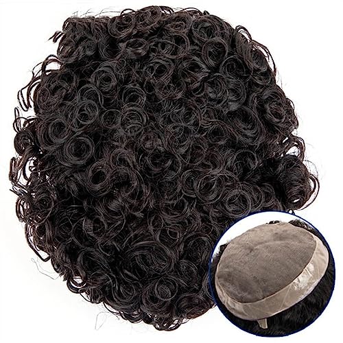 Herrenperücke 15/20/25 mm lockiges Haarteil, feines Mono-Oberteil und PU-Umfang, Herrenhaar-Toupet, dunkelbraunes indisches Haar, 7 Zoll Haarprothesen-Ersatzsysteme, Herren-Perücke glattes Haar(15mm c von Lijiaxiuyc-101