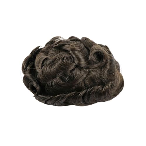 Herrenperücke 15MM Lockiges Atmungsaktives Ersatzkapillar-Toupet for Männer Schweizer Spitze Mit PU-Rückseite Syntems Prothese Haarteil Schwarz glattes Haar(3#) von Lijiaxiuyc-101