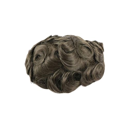 Herrenperücke 15MM Lockiges Atmungsaktives Ersatzkapillar-Toupet for Männer Schweizer Spitze Mit PU-Rückseite Syntems Prothese Haarteil Schwarz glattes Haar(5#) von Lijiaxiuyc-101