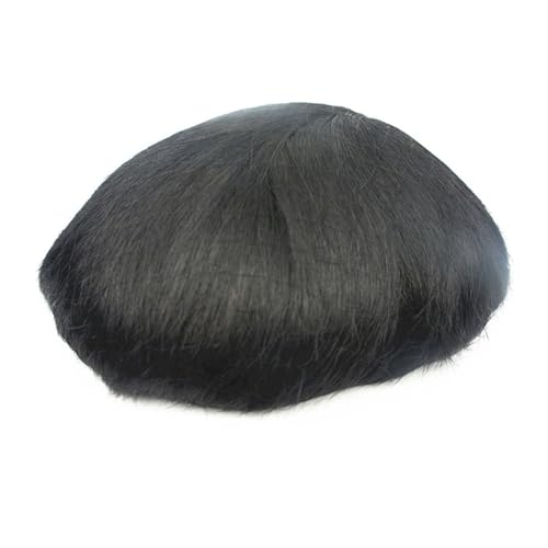Herrenperücke #1B Off Black Toupet for Männer Teile Herren Ersatz Haarteil 100% europäisches Echthaar Spitze und PU-System glattes Haar(7x10) von Lijiaxiuyc-101