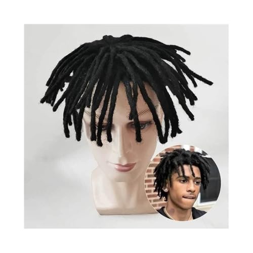 Herrenperücke Afro Curly Braids Haarteil 6" Dreadlock Haar Toupet Perücke for schwarze Männer Atmungsaktives feines Mono mit PU rund um männliche Haarprothese Echthaarsystem glattes Haar(8x10) von Lijiaxiuyc-101
