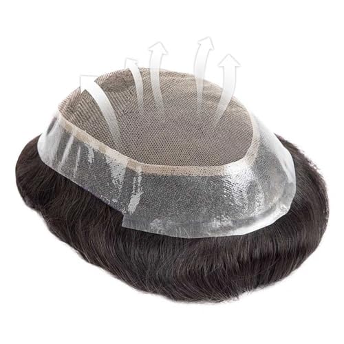 Herrenperücke Herren-Kapillarprothese, französisches Spitzen-Haarsystem, Herren-Toupet, Remy-Menschenhaarteil, Poly Around, atmungsaktiver Spitzen-Haarersatz for Männer glattes Haar(Darkest Brown,7x9) von Lijiaxiuyc-101