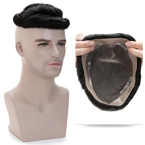 Herrenperücke Herren Kapillarprothese Toupet Männer 90g Mono+NPU Perücke Männliches Ersatzsystem Haarteil Unsichtbare Extensions Männer Perücken glattes Haar(7x9inches) von Lijiaxiuyc-101