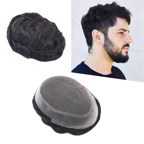 Herrenperücke Natürliche Perücke for Männer, 6 Zoll, atmungsaktive Spitze und weiches PU-Toupet for Männer, Haarprothese aus menschlichem Haar, Ersatzsystem for Herrenperücken glattes Haar(7x9) von Lijiaxiuyc-101