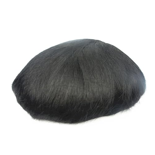 Herrenperücke Prothese #1B Off Black Toupet for Männer Echthaar-Ersatzsystem Feines französisches Spitzen-Haarteil Haareinheiten Stücke glattes Haar(8x10) von Lijiaxiuyc-101