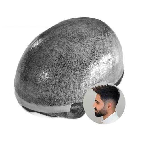 Herrenperücke Toupet for Männer, 0,1–0,12 mm dünne Haut, Injektion, PU-Basis, Männer-Haarsystem, Einheit, indisches Menschenhaar-Ersatzsystem, weiche männliche Haarprothese glattes Haar(Medium Brown,7 von Lijiaxiuyc-101