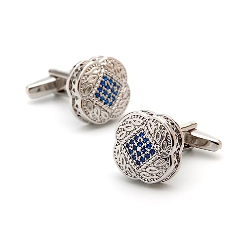 Lijiaxiuyc-101 manschettenknöpfe Herren-Manschettenknöpfe mit blauem Zirkonia, quadratisch, silberfarben, Bräutigam-Smoking-Kleid-Manschettenknöpfe anstecknadel Herren Anzug von Lijiaxiuyc-101