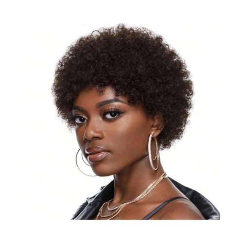 Perücken mit ordentlichem Pony für Frauen Curly Pixie Cut Bangs Perücke Echthaar Kurze Perücke Volle maschinengefertigte Perücke wellig lockig von Lijiaxiuyc-101