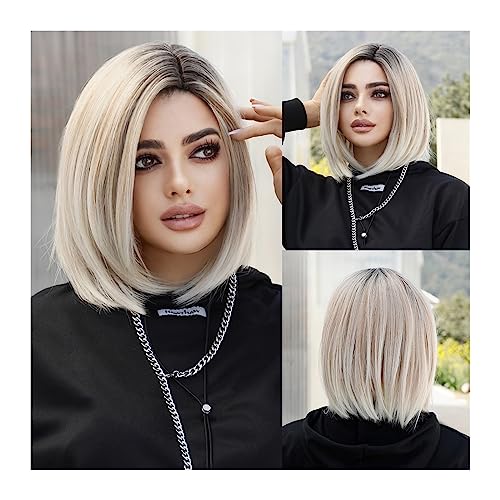 Perücken mit ordentlichem Pony für Frauen Kurze Ombre-blonde Bob-Perücke for Frauen, tägliche Party, natürliche synthetische Lavendel-Seitenscheitel-Perücke, hitzebeständige gerade Perücken wellig loc von Lijiaxiuyc-101