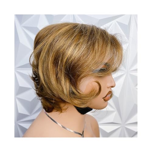 Perücken mit ordentlichem Pony für Frauen Transparente 13X4 Lace Frontal Welliges Echthaar Highlight Lace Perücke Vorgezupfter Haaransatz wellig lockig(Highlight P427) von Lijiaxiuyc-101