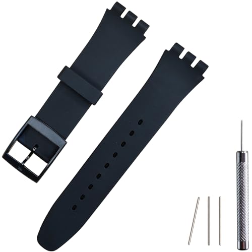 Lijinlan Ersatz-Silikonarmband für Swatch 17 mm, 19 mm, 20 mm, wasserdichtes Armband, Uhrenarmband für Swatch (17 mm, schwarz) von Lijinlan