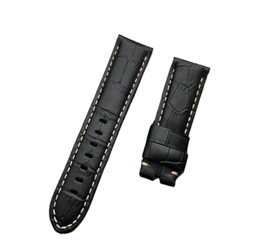 Likaixin19099 22mm 24 mm 26 mm schwarz braun blau grün grau weißes Kalb Bambus Leder -Uhrband kompatibel mit Gurtuhr -Band -Tangschnalle (schwarzer 3 Riemen, 22 mm Schnalle 3) von Likaixin19099