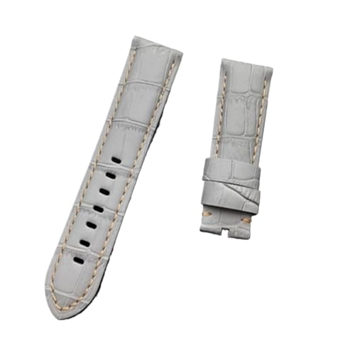 Likaixin19099 22mm 24 mm 26 mm schwarz braun blau grün grau weißes Kalb Bambus Leder -Uhrbandkompatibel mit Gurt -Uhrenband -Tangschnalle (Grau 2 Riemen, 24 mm Schnalle 1) von Likaixin19099