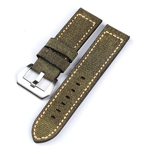 Likaixin19099 Canvas Leather Watchband 20 22 24 26MM Black Green Brown Denim Thick Material Retro Strap, von Likaixin19099