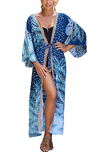 LikeJump Bohemian Cardigan für Damen Geräumiges Nachthemd Loungewear Strandkleid Überwurf Robe Kaftan Sarong Pareo von LikeJump