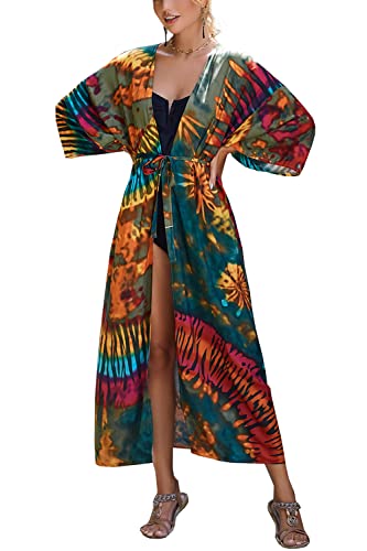 LikeJump Bohemian Cardigan für Damen Geräumiges Nachthemd Loungewear Strandkleid Überwurf Robe Kaftan Sarong Pareo von LikeJump