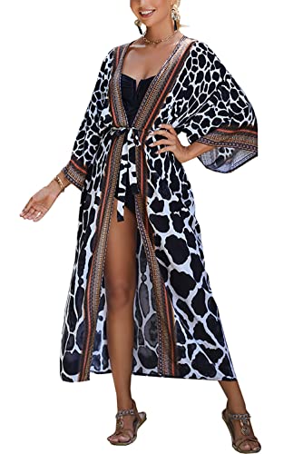 LikeJump Bohemian Cardigan für Damen Geräumiges Nachthemd Loungewear Strandkleid Überwurf Robe Kaftan Sarong Pareo von LikeJump