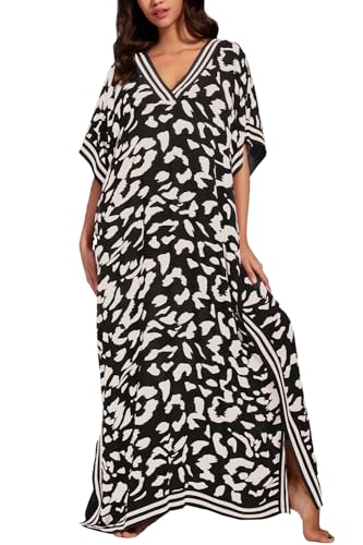 LikeJump Damen Baumwolle Bohemien Kaftan Übergröße Strandkleider Lang Kleid Kimono Badeanzug Cover Ups von LikeJump