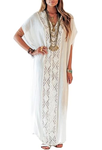 LikeJump Damen Baumwolle Bohemien Kaftan Übergröße Strandkleider Lang Kleid Kimono Badeanzug Cover Ups von LikeJump
