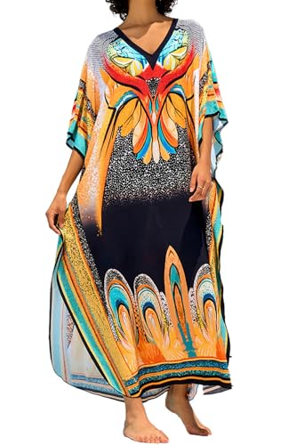 LikeJump Damen Baumwolle Hippie Kaftan Knielang Strandkleid Bikini Cover-up Badeanzug Kleidung von LikeJump