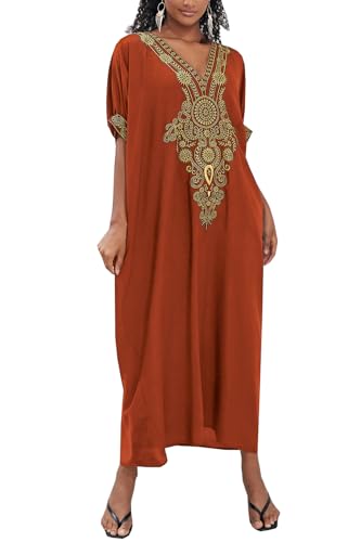 LikeJump Damen Baumwolle Stickerei Übergröße Strandkleider Lang Kimono Badeanzug Cover Ups von LikeJump