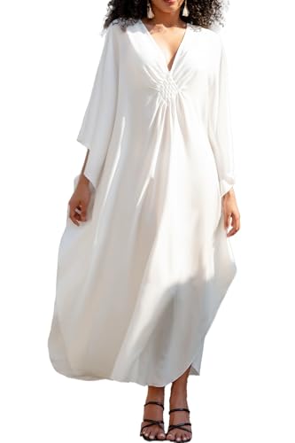 LikeJump Damen Baumwolle Stickerei Übergröße Strandkleider Lang Kimono Badeanzug Cover Ups von LikeJump