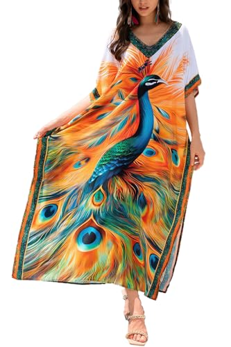 LikeJump Damen Bohemian Cardigan Maxi Strandkleid Lang Kimono Badeanzug Cover Up Robe Tops, D Mehrfarbig 7, One size von LikeJump