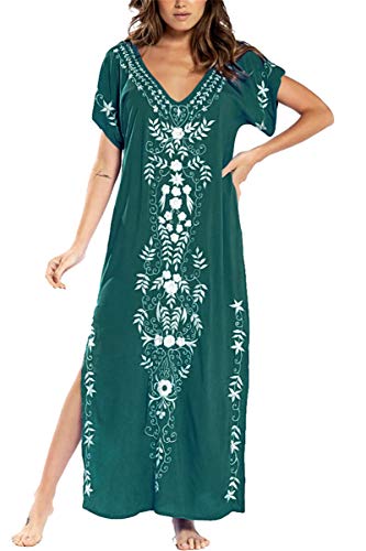 LikeJump Damen Bohemien Blumenstickerei Stickerei Bikini Cover Ups Übergröße Strandkleider Kaftan Kimono Badeanzug LikeJump Damen Bohemien Blumenstickerei Stickerei Bikini Cover Ups Übergröße Strandkleider Kaftan Kimono Badeanzug von LikeJump