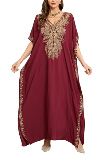 LikeJump Damen Bohemien Blumenstickerei Stickerei Bikini Cover Ups Übergröße Strandkleider Kaftan Kimono Badeanzug von LikeJump