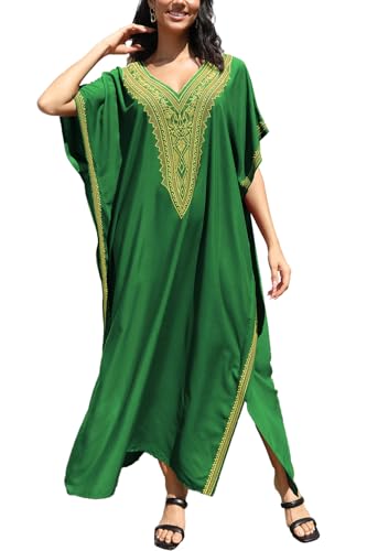 LikeJump Damen Bohemien Blumenstickerei Stickerei Bikini Cover Ups Übergröße Strandkleider Kaftan Kimono Badeanzug von LikeJump